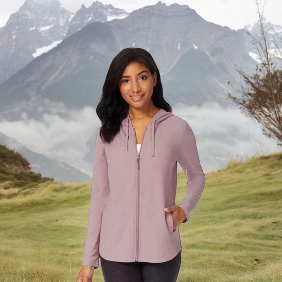 Women Hoodie 32 Degrees Dust Rose Jumper Hooded Sweater Zip Front Sweatshirt Top - Picture 1 of 11